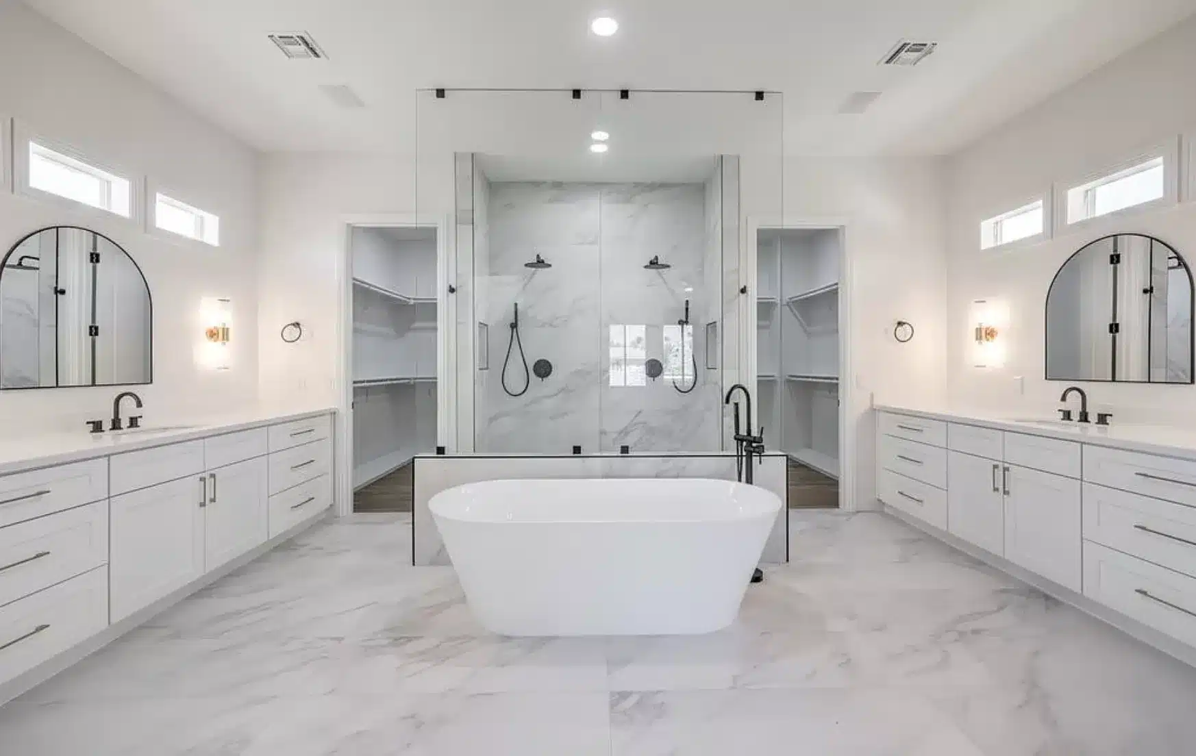 Elegant walk-in shower and vanity highlighting Kitchen and Bathroom Remodeling in Whitney